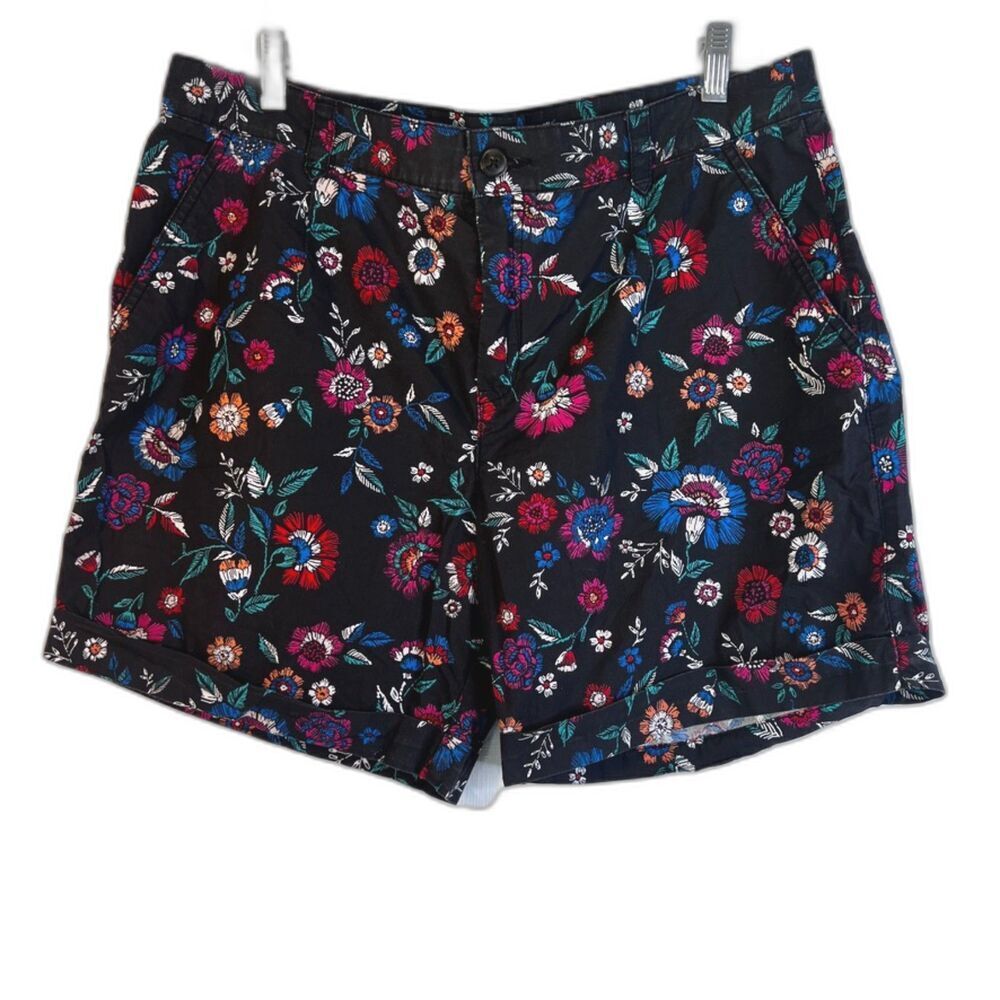 Yessica The Short‎ Black Floral Print 100% Cotton Casual Shorts Size 10